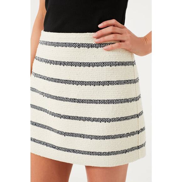 NWT Tuckernuck Navy Stripe Tweed Meg Mini A-Line Classic Luxe Skirt Cream Large - Picture 2 of 7